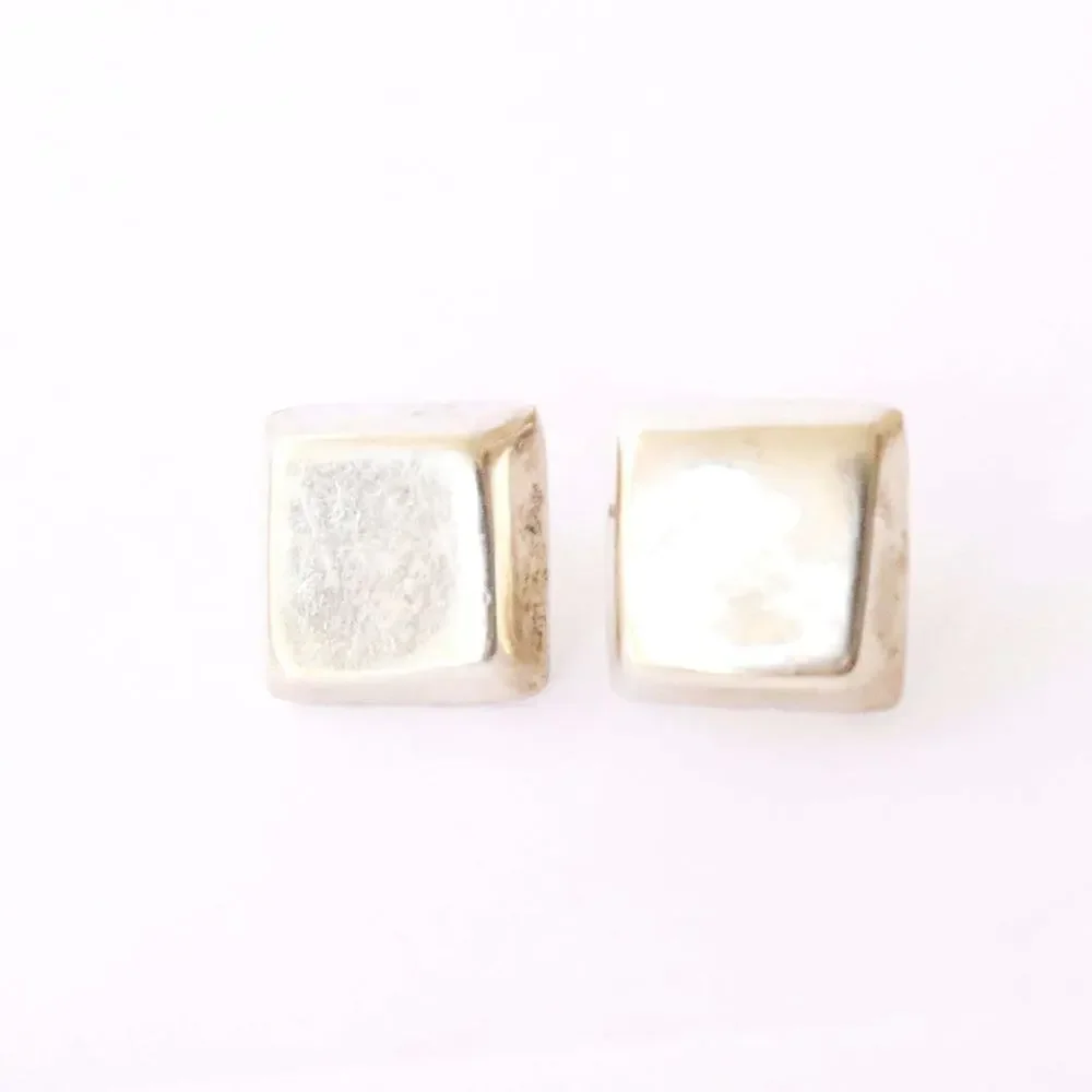 Sterling Silver 925 3D Square Stud Earrings Bevelled Edge Pierced Post